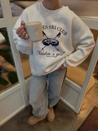 Women's Oversized Cotton Blend Sweatshirt Vintage Aprés Ski Club Print Round Neck Long Sleeve Loose Fit Casual Streetwear Pullover Top