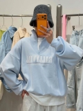 Women's Half Zip Sweatshirt Cotton Blend Letter Print Loose Pullover Long Sleeve Top Streetwear Fashion Hoodless Sweatshirt For Women Casual Daily Wear