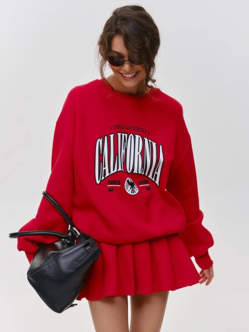 American Vintage Letter CALIFORNIA Print Eagle Crewneck Sweatshirt Cotton Loose Long Sleeve Pullover Women Fashion Streetwear Top Two Piece Skirt Set