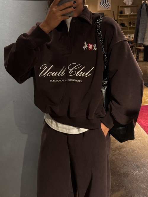 Women's Sweatshirt 100% Cotton Letter Embroidered Half Zip Polo Collar Loose Fit Daily Casual Streetwear Vintage Oversized Style Pullover Top For Women Autumn Spring New Arrival