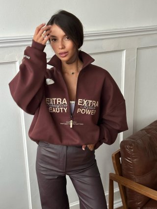 Women's American Vintage Half Zip Sweatshirt Oversized Long Sleeve Cotton Blend Pullover Casual Streetwear Letter Print Loose Top For Fall Winter