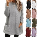 Women's Casual Sherpa Fleece Sweatshirt Long Sleeve Pocket Cotton Blend Pullover Warm Loose Fit Solid Color Autumn Winter Top Clothing