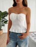 Women's Sexy Y2K Strapless Tube Top Ruched Peplum Hem Polyester Spandex Solid White Summer Crop Top Sleeveless Shirt Party Vacation