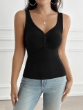 Women's Sexy V Neck Ribbed Tank Top Viscose Spandex Slim Fit Henley Shirt With Buttons Ruched Casual Summer Sleeveless Vest Top For Women