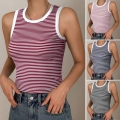 Women's Y2K Striped Knit Tank Top Sexy Slim Fit Sleeveless Crop Top Ribbed Contrast Trim Vest For Summer Party Clubwear