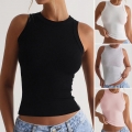Women's Viscose Elastane Ribbed Knit Tank Top Round Neck Slim Fit Sleeveless Solid Color Casual Y2K Summer Vest For Women Daily Wear