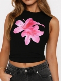 Women's Y2K Sexy Ribbed Tank Top Floral Print Slim Fit Sleeveless Crop Top Vest For Spring Summer Streetwear Hot Girl Style
