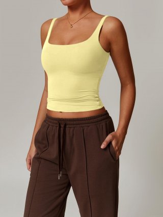 Women's Y2K Square Neck Slim Fit Tank Top Solid Color Polyamide Elastane Sleeveless Vest For Yoga Casual Party Summer Sexy Camisole