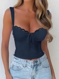 Women's Y2K Sexy Lace Trim Camisole Top Ribbed Knit Tie Front Sleeveless Tank Top Corset Style Hot Girl Streetwear Clubwear Slim Fit Tops