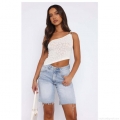 Women Sexy One Shoulder Lace Tank Top Asymmetric Floral Lace Crop Top With Metal Ring Slim Fit Sleeveless Streetwear Summer Vest