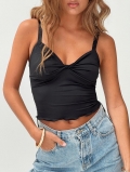 Sexy Women Twist Front Cami Top Y2K Cropped Camisole Tank Top With Adjustable Straps Ruffle Lettuce Hem Milk Silk Polyester Spandex Clubwear Streetwear