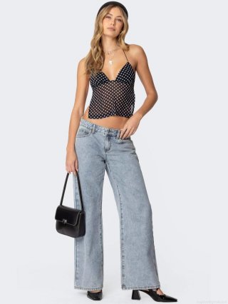 Women's Sexy Polka Dot Halter Neck Top Backless Lace-Up Chiffon Tank Top Sleeveless Irregular Crop Top For Summer Streetwear Party