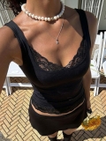 Women's Sexy Lace Trim Camisole Top V-Neck Sleeveless Crop Top Polyester Spandex Solid Color Y2K Street Style Streetwear Clubwear