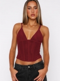 Women's Sexy V Neck Bustier Camisole Top Polyester Spandex Fishbone Corset Slim Fit Crop Top For Party Clubwear Streetwear