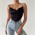 Women Sexy Satin Camisole Crop Top Crisscross Lace Up Backless Handkerchief Hem Spaghetti Strap V Neck Solid Color Streetwear Summer Clubwear Party Tank Top