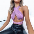 Women's Sexy Halter Neck Wrap Crop Top Backless Crisscross Tie Up Sleeveless Solid Color Polyester Shirt For Summer Clubwear Party Streetwear