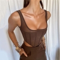 Women's Sexy Mesh Patchwork Fishbone Corset Crop Top Square Neck Sleeveless Slim Fit Tank Top Spice Girl Streetwear Party Clubwear Summer Fall