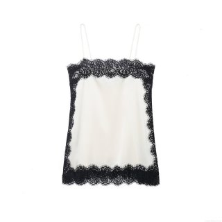 Women's Sexy Satin Lace Trim Camisole Sleeveless V-Neck Patchwork Tank Top With Spaghetti Straps For Party Socialite Style Elegant Summer Top