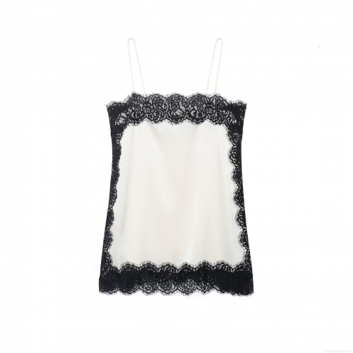 Women's Sexy Satin Lace Trim Camisole Sleeveless V-Neck Patchwork Tank Top With Spaghetti Straps For Party Socialite Style Elegant Summer Top