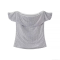 Sexy Silver Rhinestone Off-Shoulder Camisole Top For Women Elegant Glitter Mesh Slim Fit Evening Party Clubwear Blouse