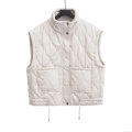 Women's Quilted Vest Sleeveless Stand Collar Jacket With Drawstring Hem Pockets Diamond Wave Quilted Waistcoat Casual Solid Color Outerwear For Women