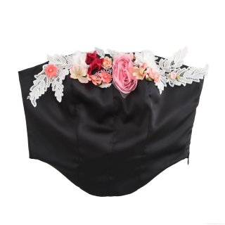 Women Sexy Strapless Satin Tube Top With 3D Floral Lace Decoration Corset Style Bodycon Crop Top For Party Clubwear Spice Girl Apparel