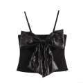 Women Sexy Black Sequin Bow Camisole Top Short Slim Fit Polyester Tank Top For Club Party Sweet Spicy Style Women Clothing