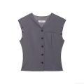 Women's Urban Commuter Suit Vest Elegant V Neck Sleeveless Waistcoat Slim Fit Polyester Woven Single Breasted Solid Color Top For Ladies Office