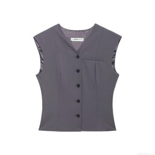 Women's Urban Commuter Suit Vest Elegant V Neck Sleeveless Waistcoat Slim Fit Polyester Woven Single Breasted Solid Color Top For Ladies Office