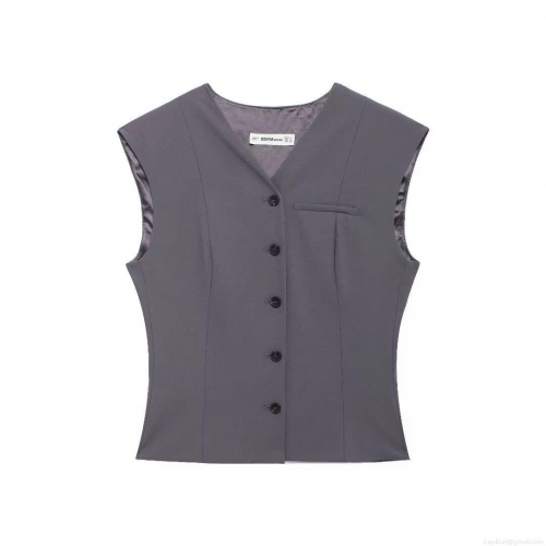 Women's Urban Commuter Suit Vest Elegant V Neck Sleeveless Waistcoat Slim Fit Polyester Woven Single Breasted Solid Color Top For Ladies Office