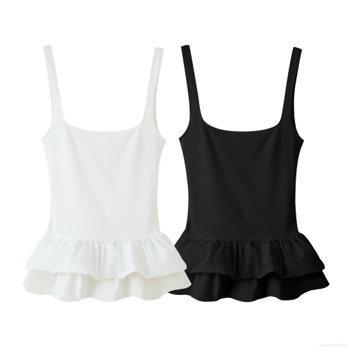 Women's Sexy Backless Peplum Camisole Top Solid Color Ruffle Hem Sleeveless Square Neck Tank Top For Summer Party Clubwear Fashion Sweet Spicy Style Polyester Knit Camis