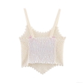 Women's Sweet Butterfly Crochet Camisole Smocked Back Slim Fit Boho Vacation Knitted Tank Top Sleeveless Summer Crop Top