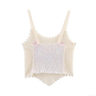 Women's Sweet Butterfly Crochet Camisole Smocked Back Slim Fit Boho Vacation Knitted Tank Top Sleeveless Summer Crop Top
