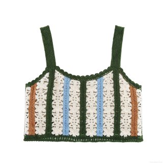 Women's Crochet Knit Camisole Hollow Out Flower Vertical Stripes Crop Top Bohemian Summer Beach Sleeveless Tank Top Vintage V-Neck Knitted Vest