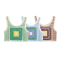 Women Crochet Knit Crop Top Retro Granny Square Sleeveless Vest Candy Color Hollow Out Boho Beach Tank Top Mori Style Knitwear