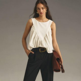 Women's Casual Sleeveless Tank Top Round Neck Pleated Stitching Polyester Summer Loose Vest Comfortable Daily Fashion Top for Women