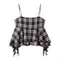 Women's Retro Plaid Camisole Top Sleeveless Peplum Ruffle Hem Polyester Square Neck Adjustable Spaghetti Straps Tank Top For Summer Daily Vacation Vintage Forest Style