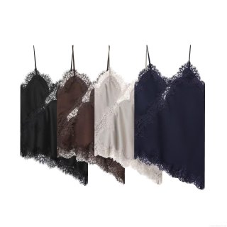 Women's Elegant Satin Camisole Top With Lace Patchwork Sexy V Neck Spaghetti Strap Asymmetrical Hem Sleeveless Tank Top For Summer Party Clubwear