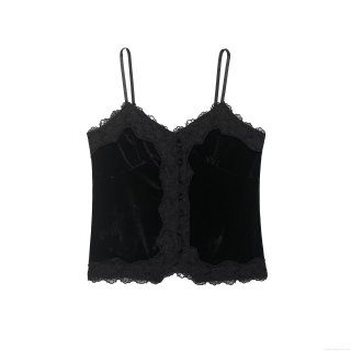 Women's Sexy Velvet Cami Top With Lace Trim Vintage Button Decor Slim Fit Sleeveless Polyester Tank Top For Party Streetwear