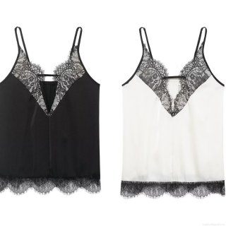 Women Sexy Summer Satin Lace Camisole Deep V-Neck Spaghetti Strap Splicing Tank Top Elegant Sleeveless Vest For Daily Streetwear Party
