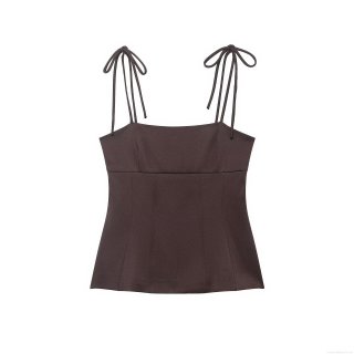 Summer Women Coffee Brown Cotton Blend Butterfly Tie Shoulder Strap Tank Top Sexy Square Neck Slim Fit Peplum Cami Top Elegant Sleeveless Streetwear Fashion