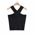 Women's Sexy Halter Neck Cross Knit Vest Summer Ribbed Slim Fit Backless Tank Top Short Sleeveless Camisole Fashion Top For Women