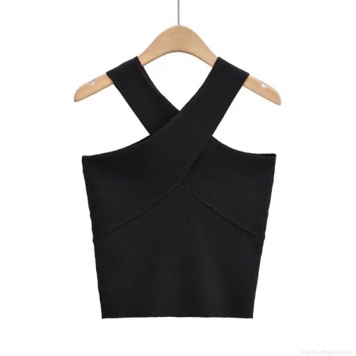 Women's Sexy Halter Neck Cross Knit Vest Summer Ribbed Slim Fit Backless Tank Top Short Sleeveless Camisole Fashion Top For Women