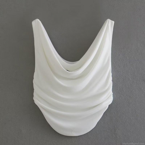 Women Cowl Neck Ruched Sleeveless Tank Top Y2K Streetwear Cropped Polyester Shirt Summer Sexy Solid Color Tie Dye Camisole