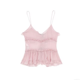 Women's Y2K Ruffle Layered Chiffon Camisole Front Tie Semi-Transparent Solid Color Tank Top Sexy Sleeveless Short Top Summer Streetwear