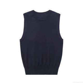 Women's Sleeveless Knit Tank Top Y2K Style Round Neck Ribbed Hem Slim Fit Polyester Summer Casual Vest Top Ladies Solid Striped Basic Top