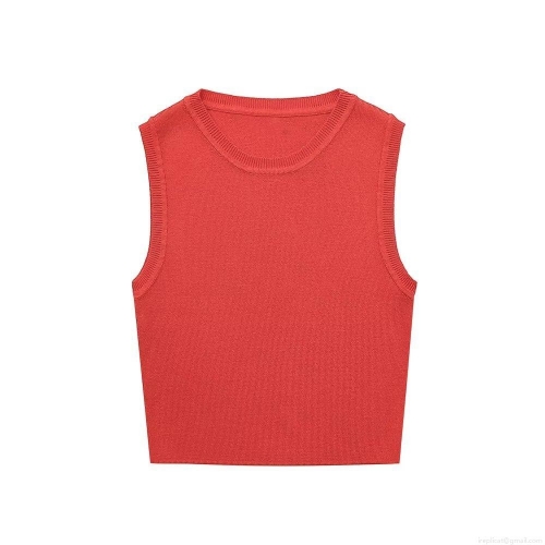 Women's Knit Tank Top Y2K Sleeveless Round Neck Crop Top Slim Fit Ribbed Streetwear Summer Basic Solid Striped Vest Top For Women
