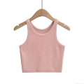 Women's Y2K Ribbed Knit Crop Top Slim Fit Round Neck Sleeveless Tank Top Sexy Summer Cotton Blend Vest For Daily Wear