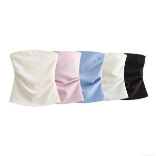 Women's Sexy Bandeau Tube Top Slim Fit Ruched Off Shoulder Strapless Crop Top Zip Back Party Clubwear Summer Fashion Tank Top