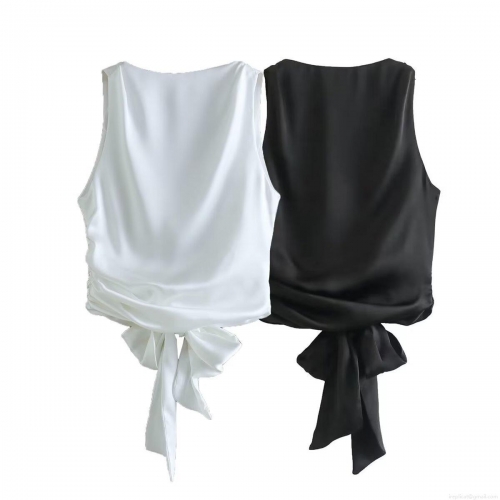 Women's Sexy Satin Backless Bow Tie Crop Top Sleeveless Solid Color Slim Fit Polyester Vest Top Streetwear Summer Party Clubwear Fashion Tank Top
